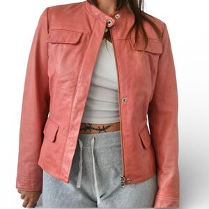 DANIER Coral Pink Moto Leather Jacket